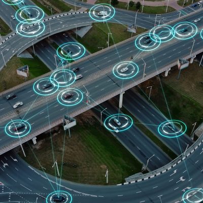 Aerial,View:,Self-driving,Autonomous,Electric,Cars,Of,The,Future,With